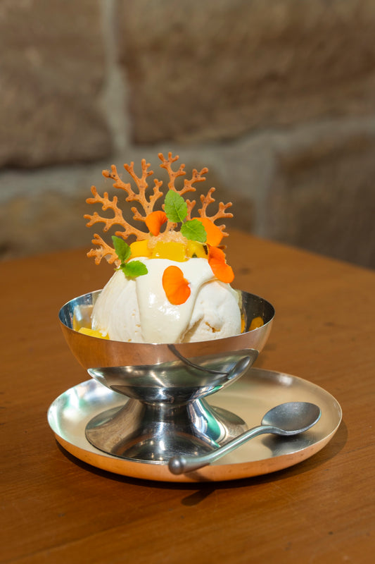 EUCA Yakult Sherbet served in a dessert coupe
